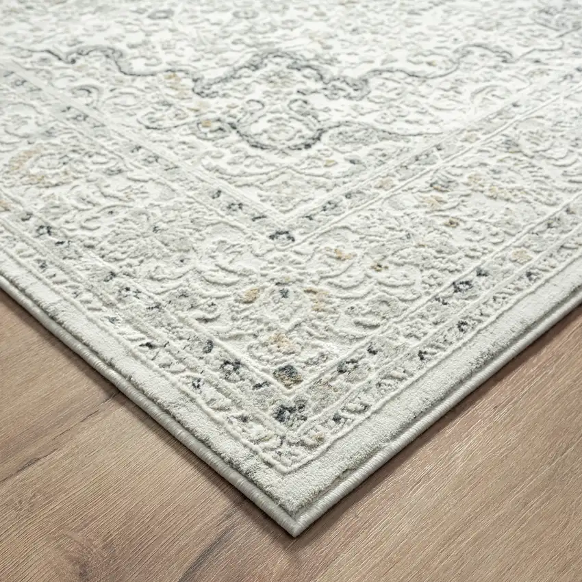 Ivory Gray And Taupe Floral Power Loom Stain Resistant Area Rug Photo 6