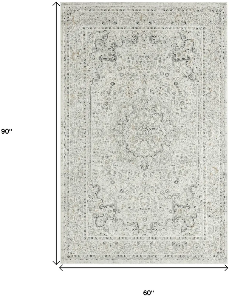 Ivory Gray And Taupe Floral Power Loom Stain Resistant Area Rug Photo 3