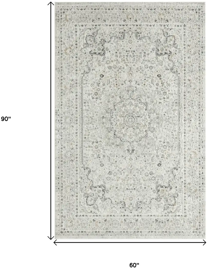 Ivory Gray And Taupe Floral Power Loom Stain Resistant Area Rug Photo 3