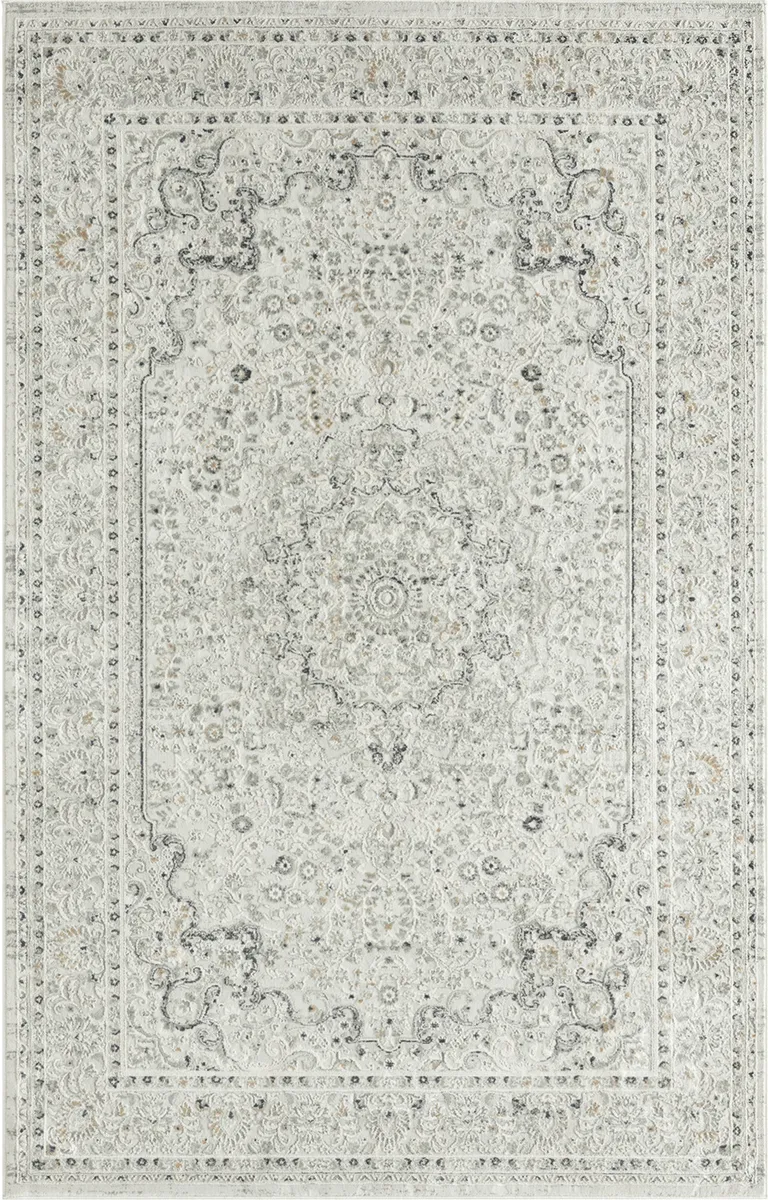 Ivory Gray And Taupe Floral Power Loom Stain Resistant Area Rug Photo 2