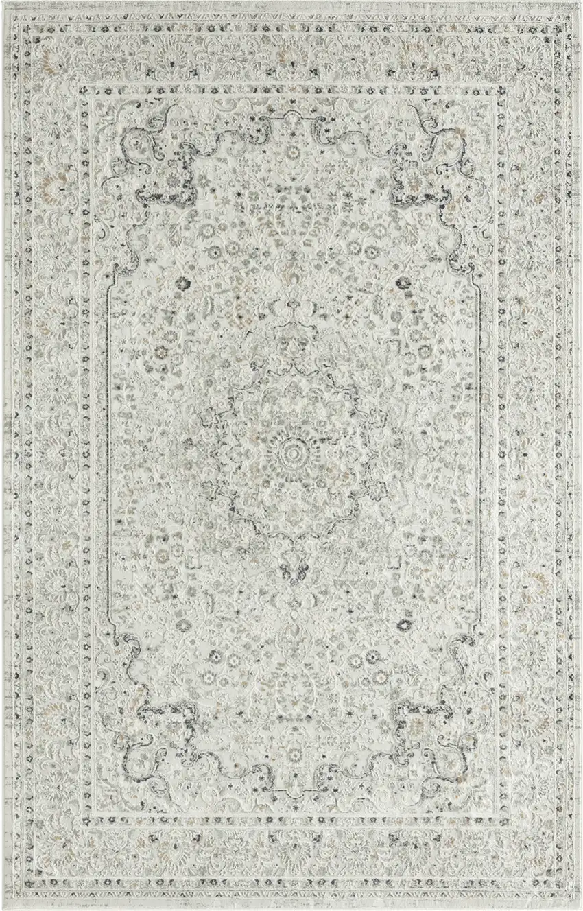 Ivory Gray And Taupe Floral Power Loom Stain Resistant Area Rug Photo 2