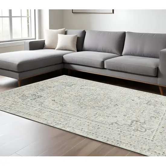 Ivory Gray And Taupe Floral Power Loom Stain Resistant Area Rug Photo 1