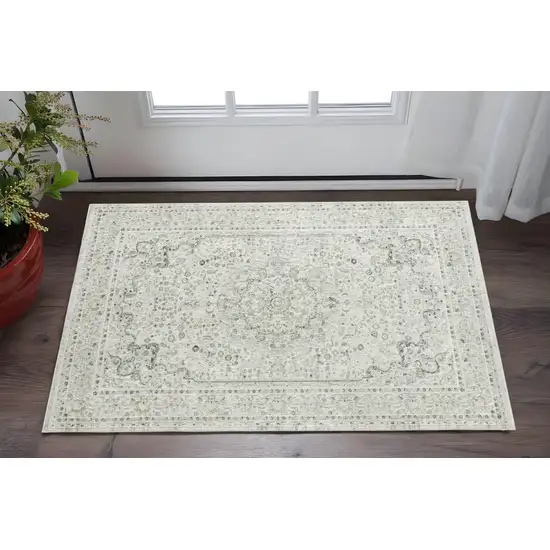 Ivory Gray And Taupe Floral Stain Resistant Area Rug Photo 1