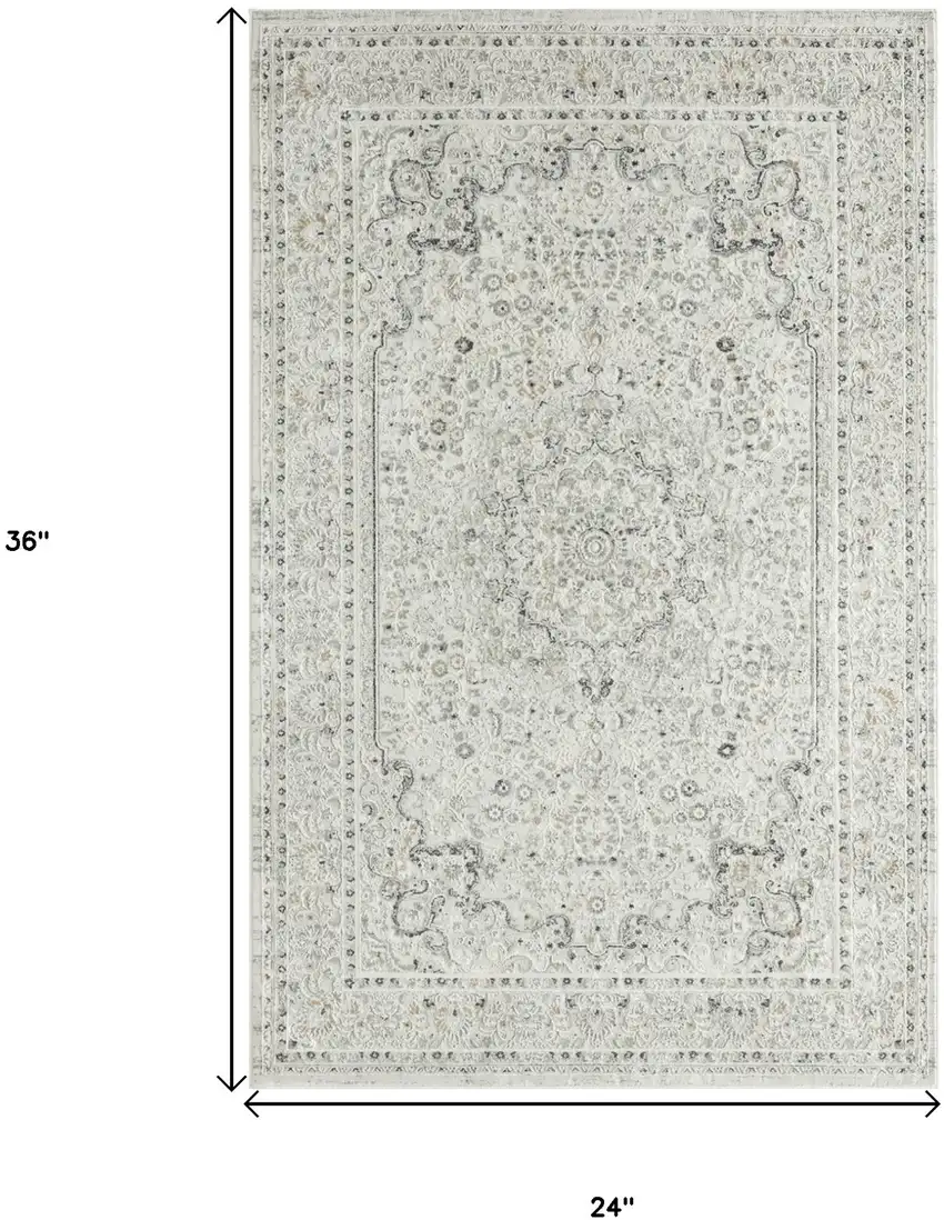 Ivory Gray And Taupe Floral Stain Resistant Area Rug Photo 7