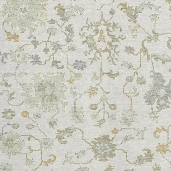 Ivory Gray And Taupe Floral Washable Indoor Outdoor Area Rug Photo 3