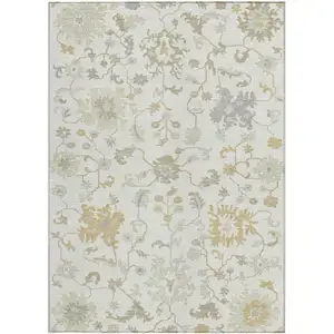 Photo of Ivory Gray And Taupe Floral Washable Indoor Outdoor Area Rug