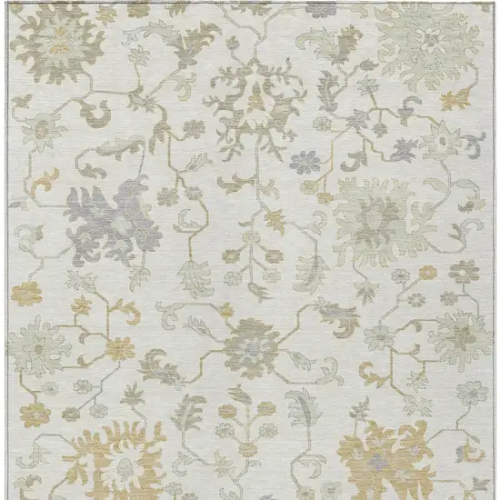 Ivory Gray And Taupe Floral Washable Indoor Outdoor Area Rug Photo 9