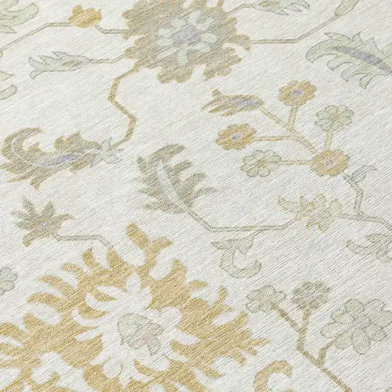 Ivory Gray And Taupe Floral Washable Indoor Outdoor Area Rug Photo 8