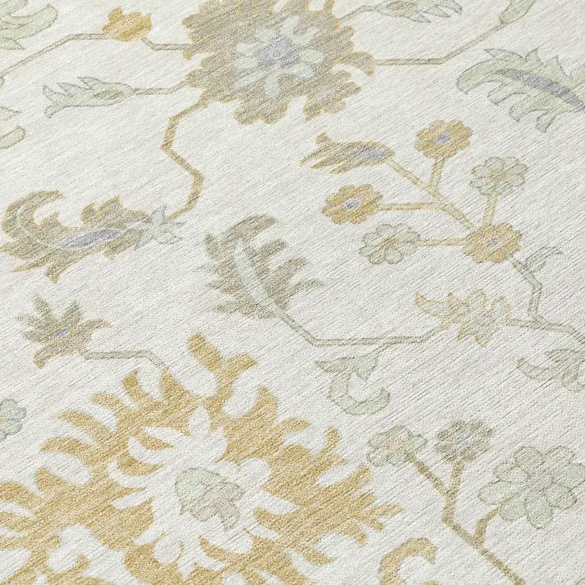 Ivory Gray And Taupe Floral Washable Indoor Outdoor Area Rug Photo 8