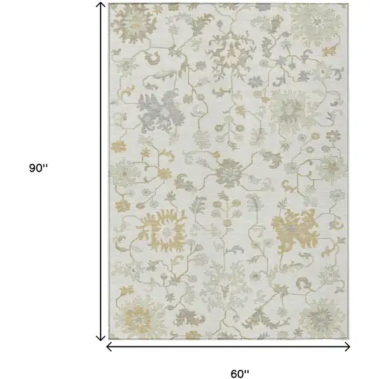 Ivory Gray And Taupe Floral Washable Indoor Outdoor Area Rug Photo 9