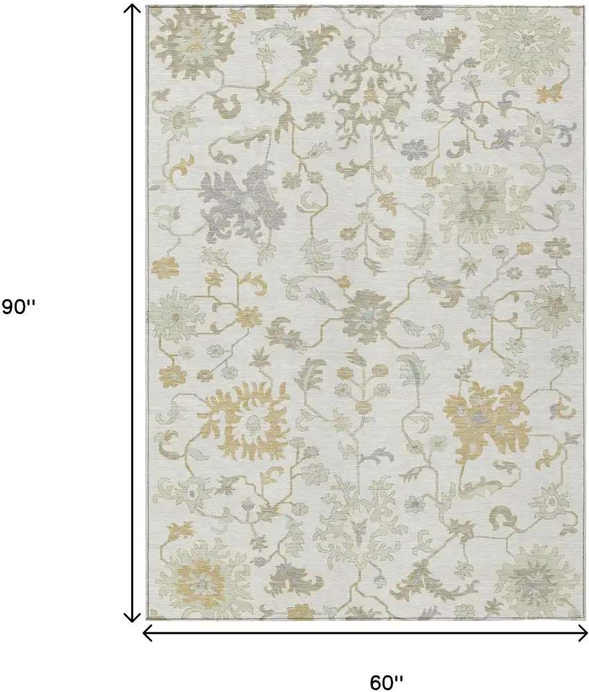 Ivory Gray And Taupe Floral Washable Indoor Outdoor Area Rug Photo 9
