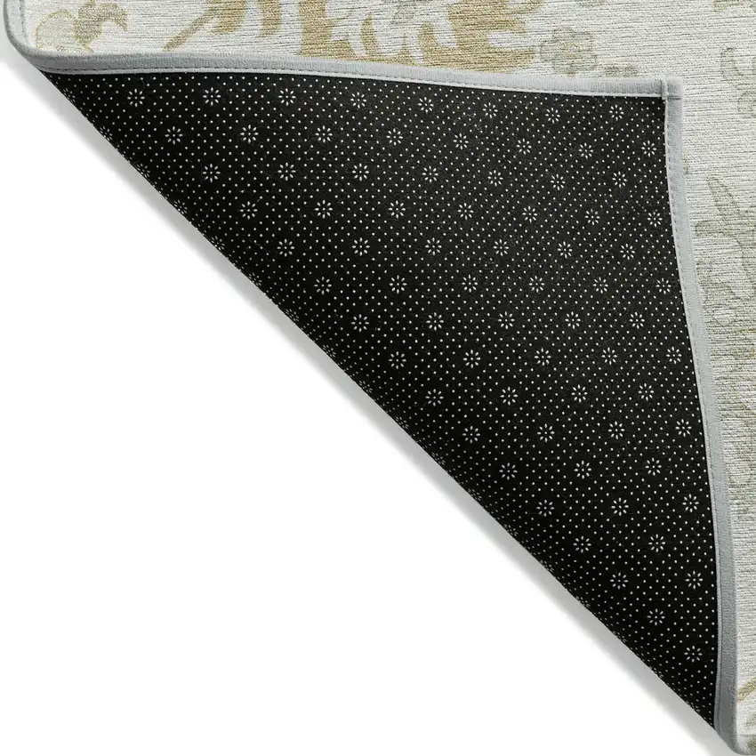 Ivory Gray And Taupe Floral Washable Indoor Outdoor Area Rug Photo 7