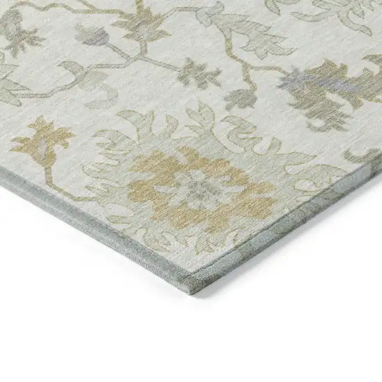 Ivory Gray And Taupe Floral Washable Indoor Outdoor Area Rug Photo 6