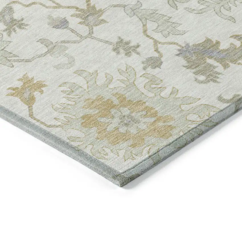 Ivory Gray And Taupe Floral Washable Indoor Outdoor Area Rug Photo 6