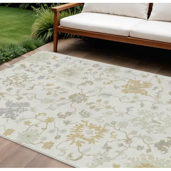 Ivory Gray And Taupe Floral Washable Indoor Outdoor Area Rug Photo 2