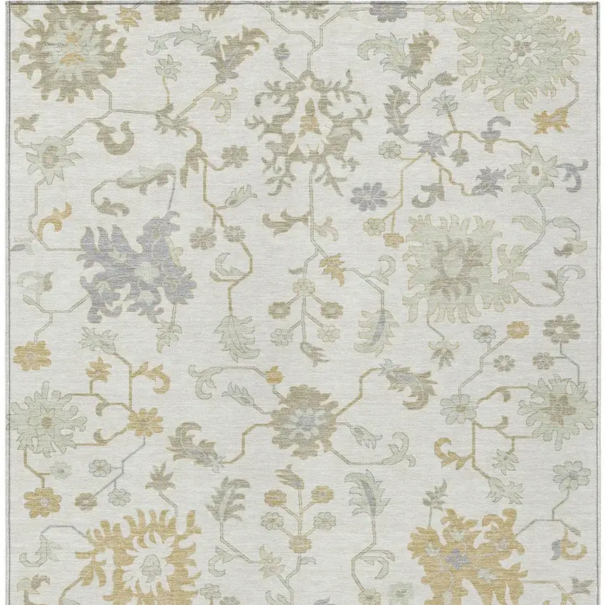 Ivory Gray And Taupe Floral Washable Indoor Outdoor Area Rug Photo 9