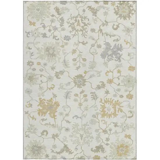 Ivory Gray And Taupe Floral Washable Indoor Outdoor Area Rug Photo 1