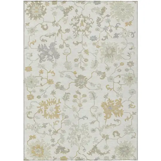 Ivory Gray And Taupe Floral Washable Indoor Outdoor Area Rug Photo 3