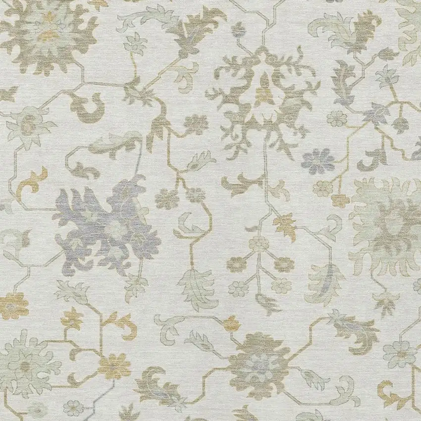 Ivory Gray And Taupe Floral Washable Indoor Outdoor Area Rug Photo 3