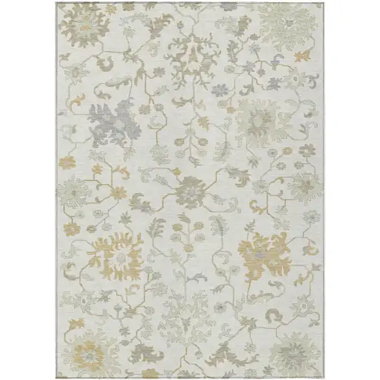 Ivory Gray And Taupe Floral Washable Indoor Outdoor Area Rug Photo 1