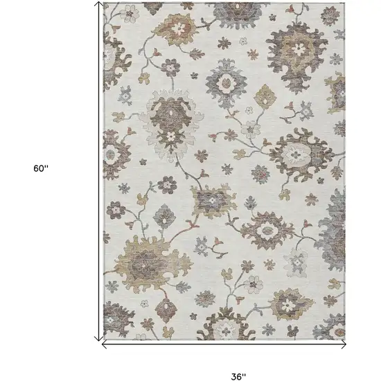 Ivory Gray And Taupe Floral Washable Indoor Outdoor Area Rug Photo 8