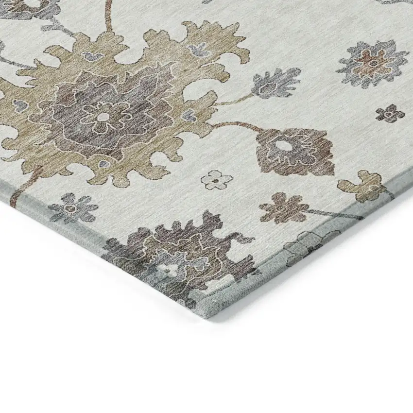Ivory Gray And Taupe Floral Washable Indoor Outdoor Area Rug Photo 3