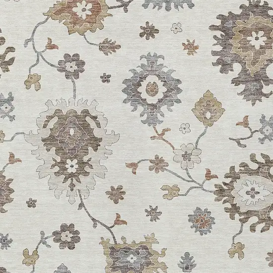 Ivory Gray And Taupe Floral Washable Indoor Outdoor Area Rug Photo 4