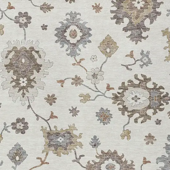 Ivory Gray And Taupe Floral Washable Indoor Outdoor Area Rug Photo 4