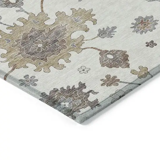 Ivory Gray And Taupe Floral Washable Indoor Outdoor Area Rug Photo 3