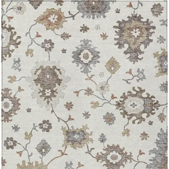 Ivory Gray And Taupe Floral Washable Indoor Outdoor Area Rug Photo 6