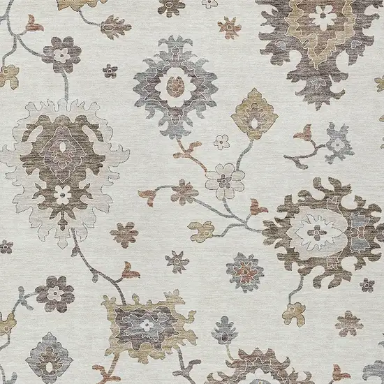 Ivory Gray And Taupe Floral Washable Indoor Outdoor Area Rug Photo 4