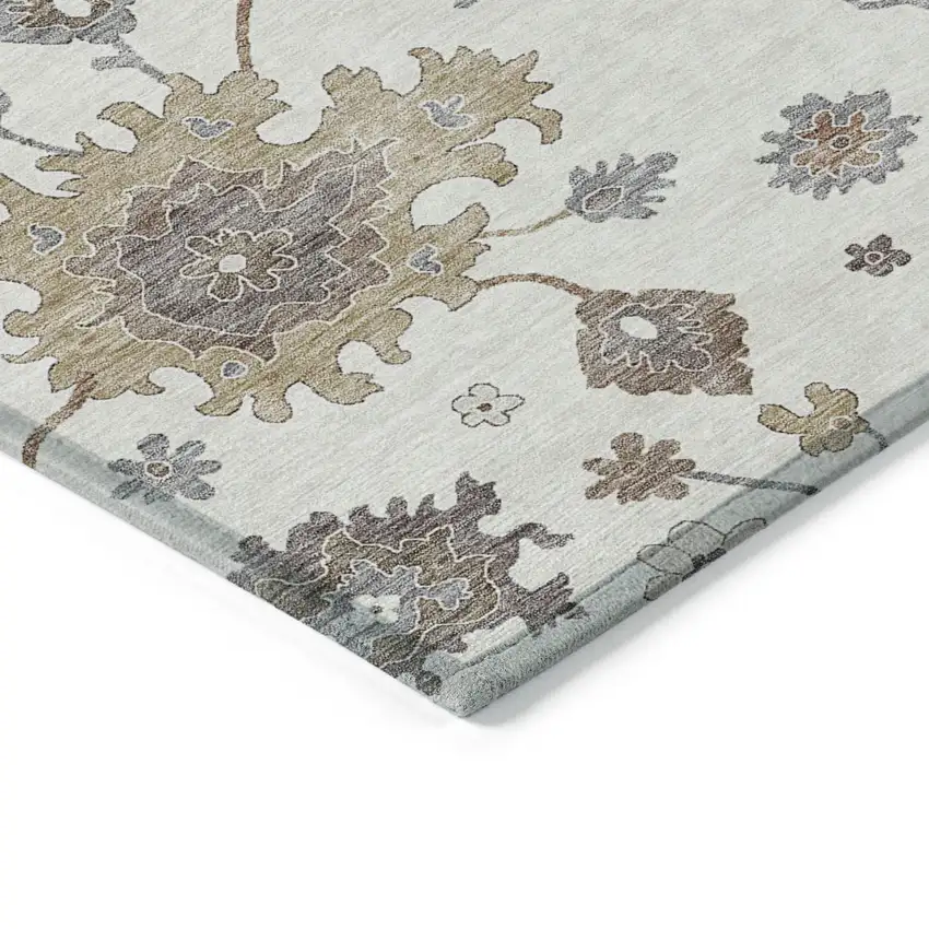 Ivory Gray And Taupe Floral Washable Indoor Outdoor Area Rug Photo 3