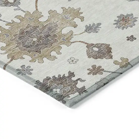 Ivory Gray And Taupe Floral Washable Indoor Outdoor Area Rug Photo 3