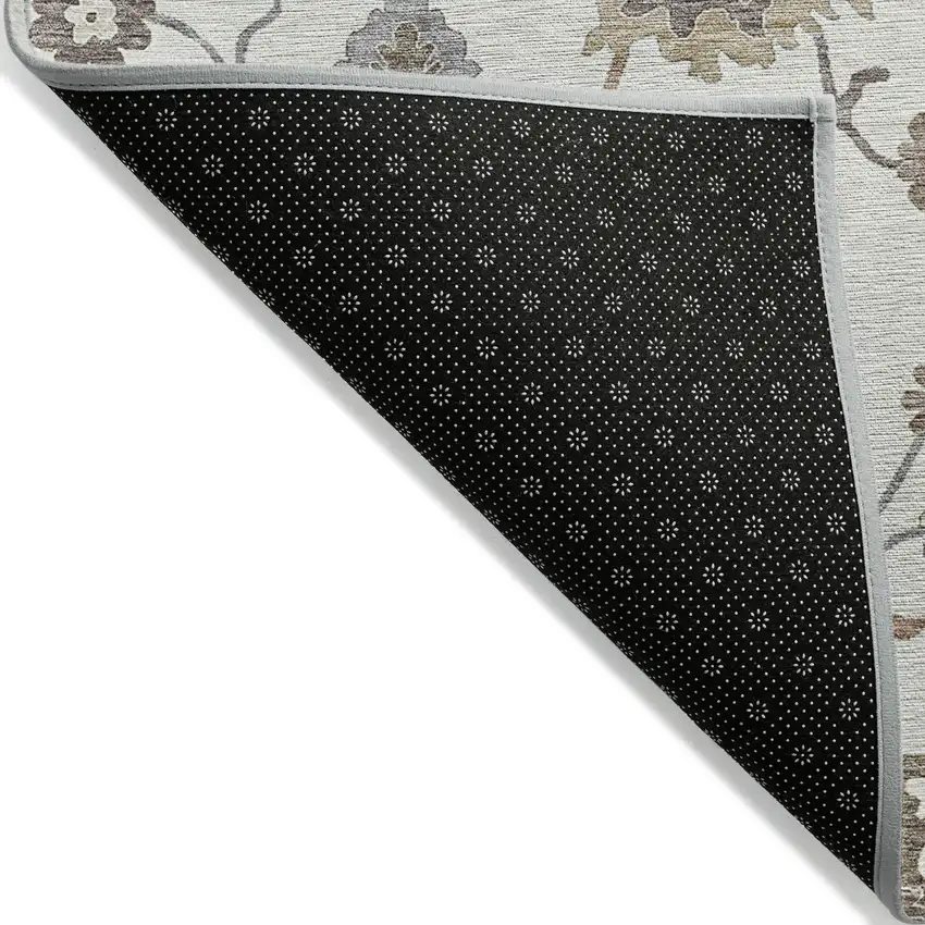 Ivory Gray And Taupe Floral Washable Indoor Outdoor Area Rug Photo 2