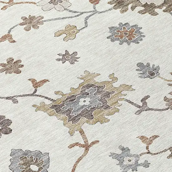 Ivory Gray And Taupe Floral Washable Indoor Outdoor Area Rug Photo 5