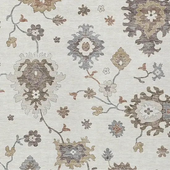 Ivory Gray And Taupe Floral Washable Indoor Outdoor Area Rug Photo 4