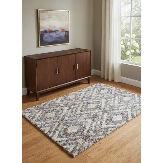 Ivory Gray And Taupe Geometric Power Loom Stain Resistant Area Rug Photo 1