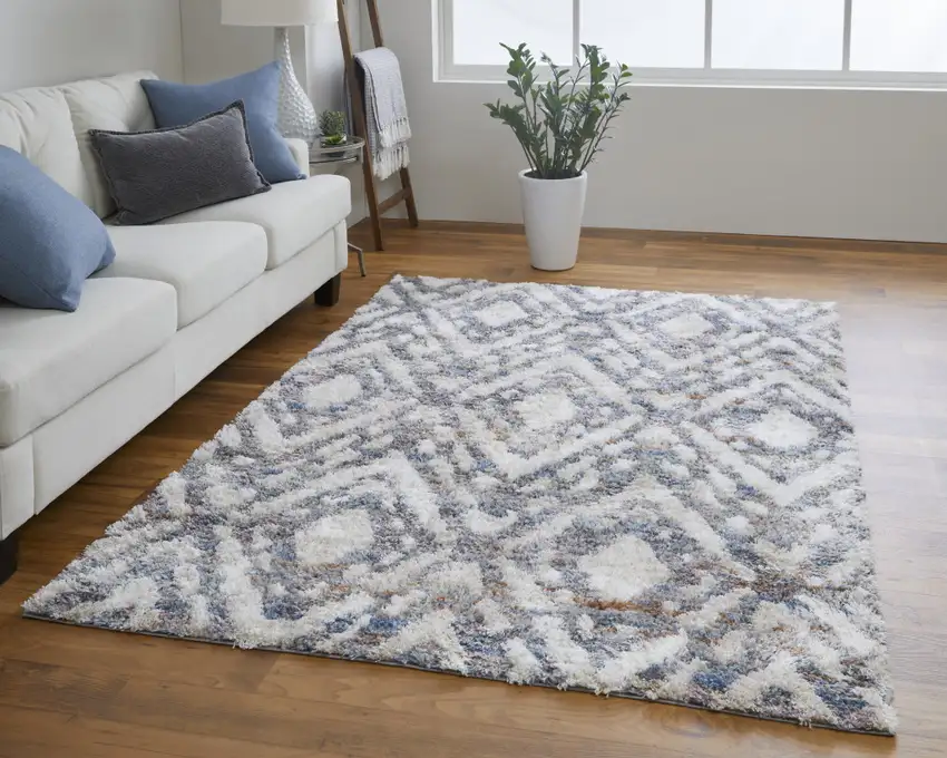 Ivory Gray And Taupe Geometric Power Loom Stain Resistant Area Rug Photo 6