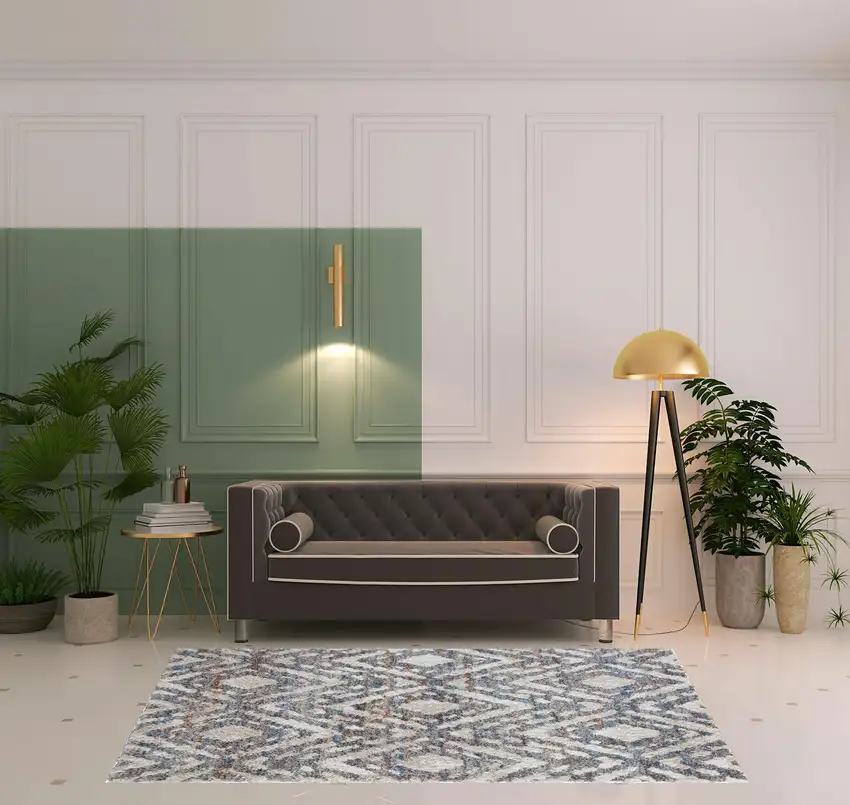 Ivory Gray And Taupe Geometric Power Loom Stain Resistant Area Rug Photo 2