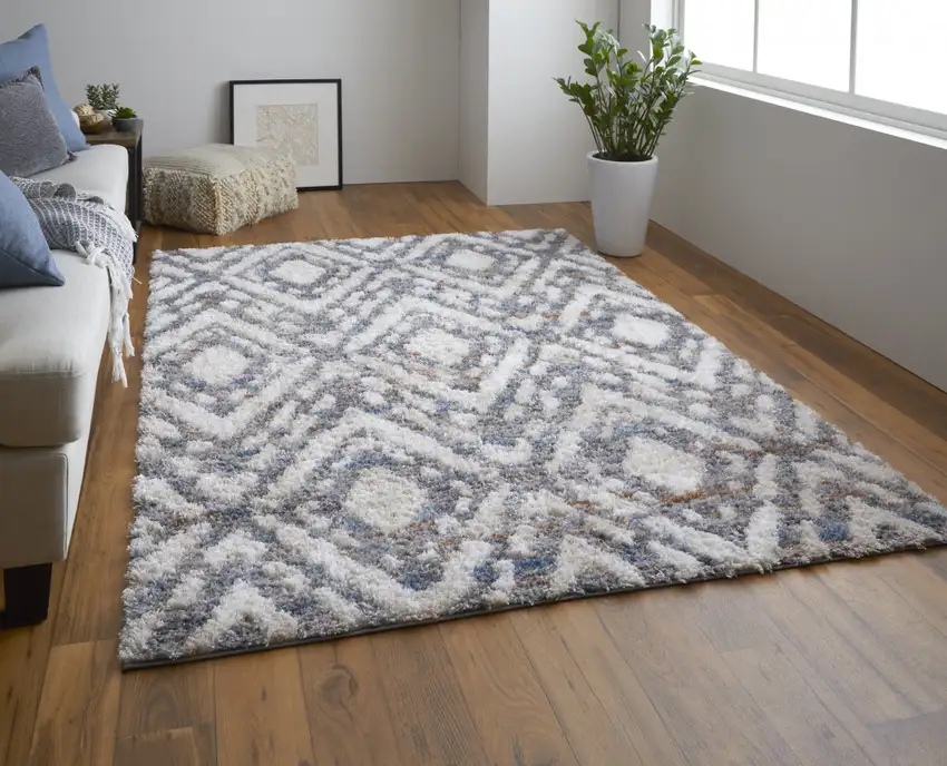 Ivory Gray And Taupe Geometric Power Loom Stain Resistant Area Rug Photo 7