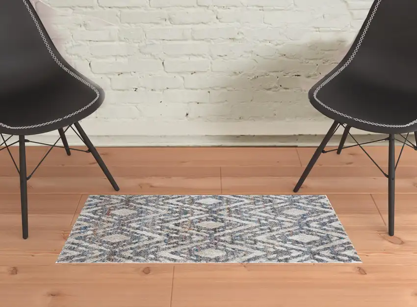 Ivory Gray And Taupe Geometric Power Loom Stain Resistant Area Rug Photo 5