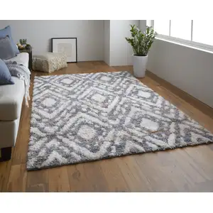 Photo of Ivory Gray And Taupe Geometric Power Loom Stain Resistant Area Rug