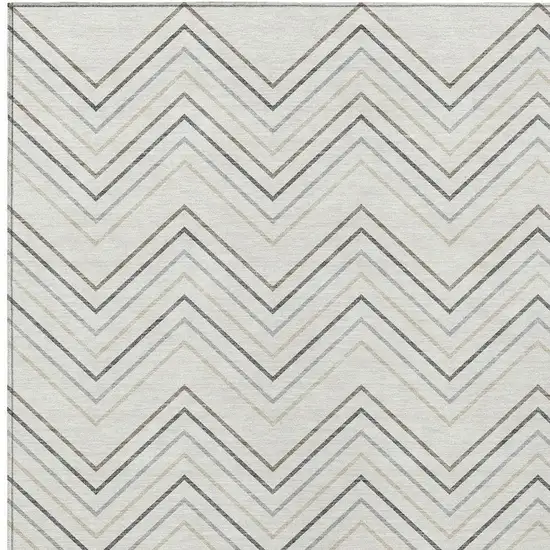 Ivory Gray And Taupe Geometric Washable Indoor Outdoor Area Rug Photo 2