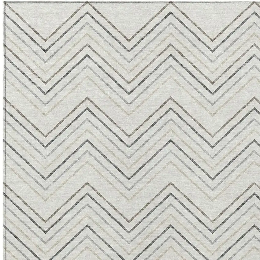 Ivory Gray And Taupe Geometric Washable Indoor Outdoor Area Rug Photo 2