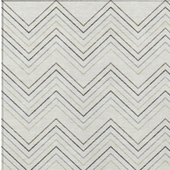 Ivory Gray And Taupe Geometric Washable Indoor Outdoor Area Rug Photo 2