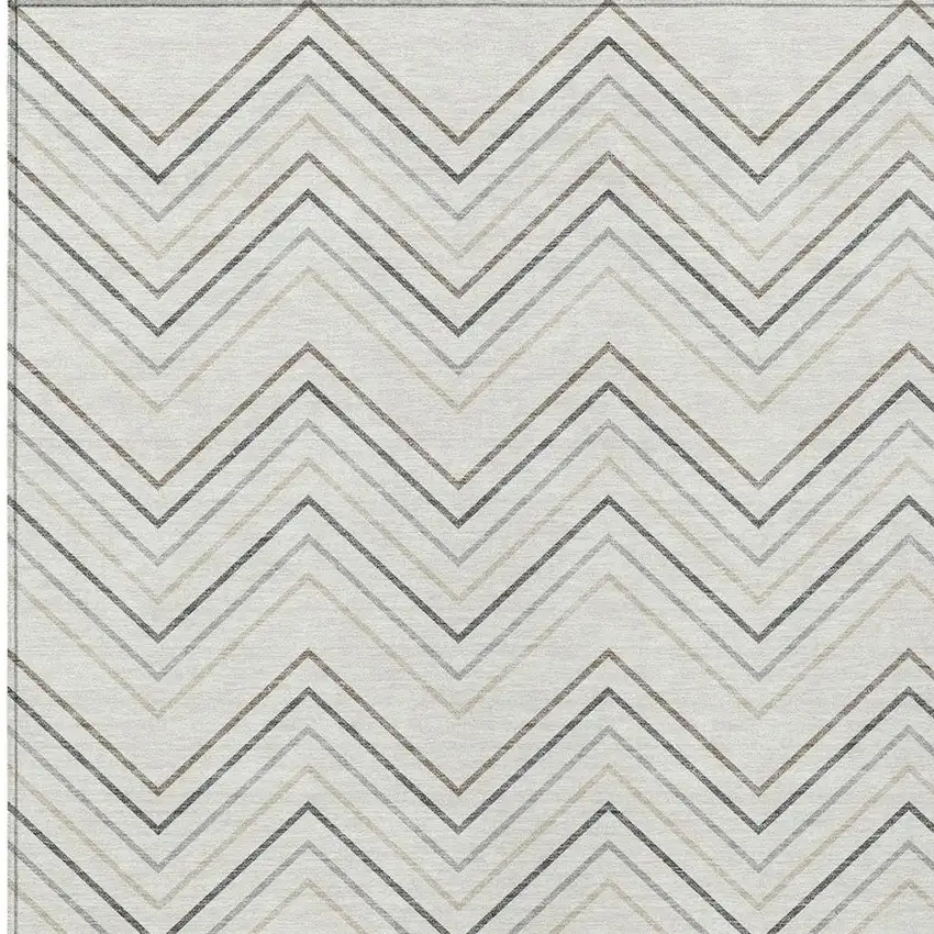 Ivory Gray And Taupe Geometric Washable Indoor Outdoor Area Rug Photo 2