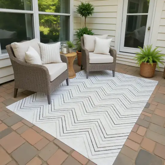 Ivory Gray And Taupe Geometric Washable Indoor Outdoor Area Rug Photo 4