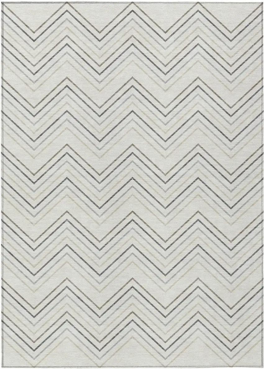 Ivory Gray And Taupe Geometric Washable Indoor Outdoor Area Rug Photo 1