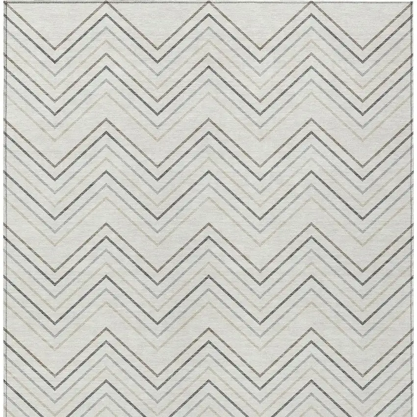 Ivory Gray And Taupe Geometric Washable Indoor Outdoor Area Rug Photo 3