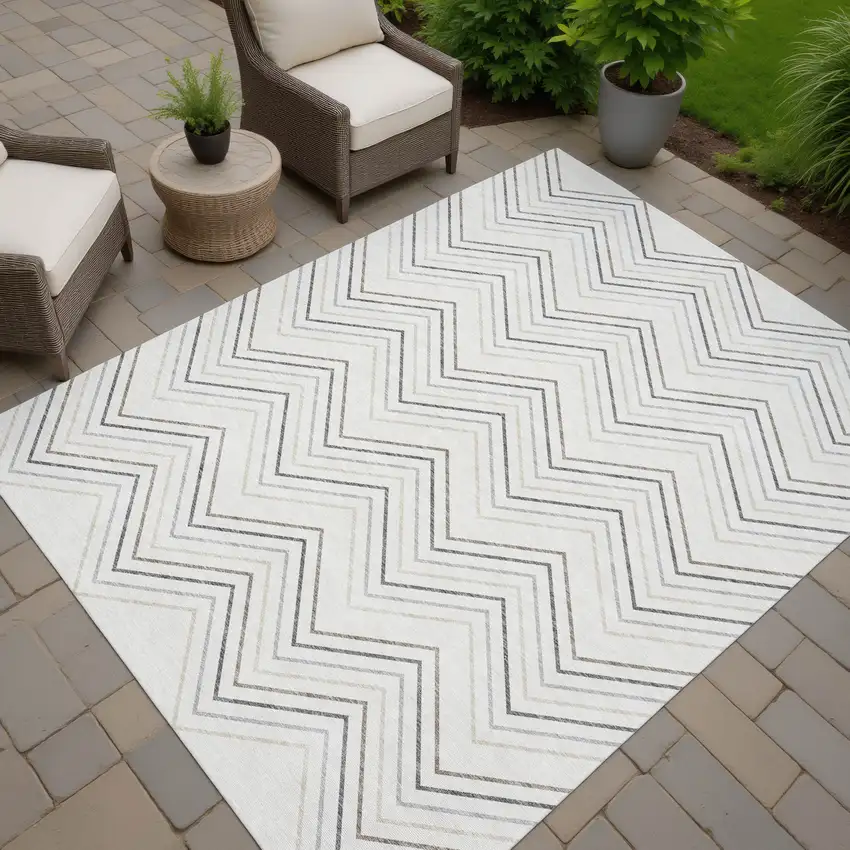 Ivory Gray And Taupe Geometric Washable Indoor Outdoor Area Rug Photo 7